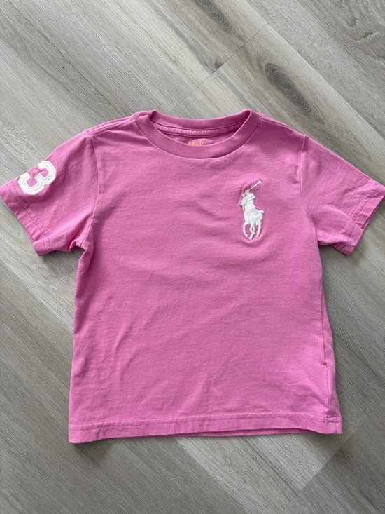 Polo by Ralph Lauren Pink Short Sleeve Tee with White Polo Player Patch - Picture 1 of 3